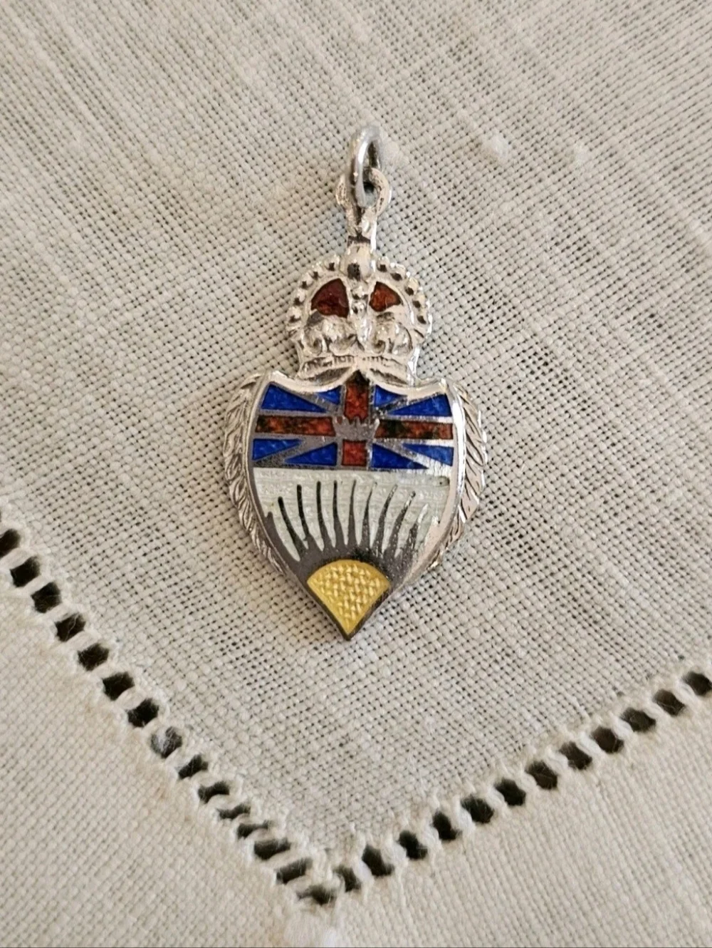 Vintage 60's BMCO Sterling Silver Pendant British Columbia Canada Enamel Shield